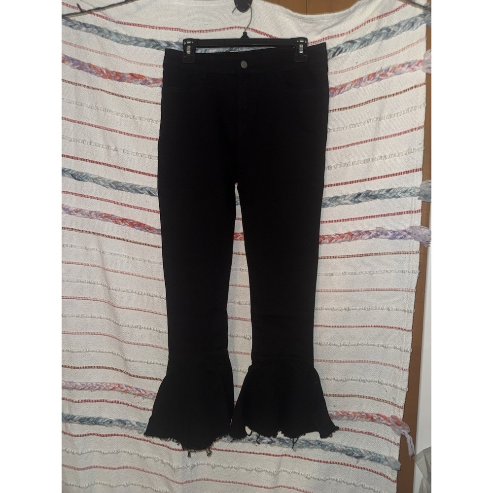 WOMENS NEW SIZE Medium STRETCH BLACK Hayden FLARED FRINGE HEM PANTS